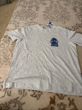 Disney Light Gray Lilo & Stitch Tee with Blue and Pink Graphic